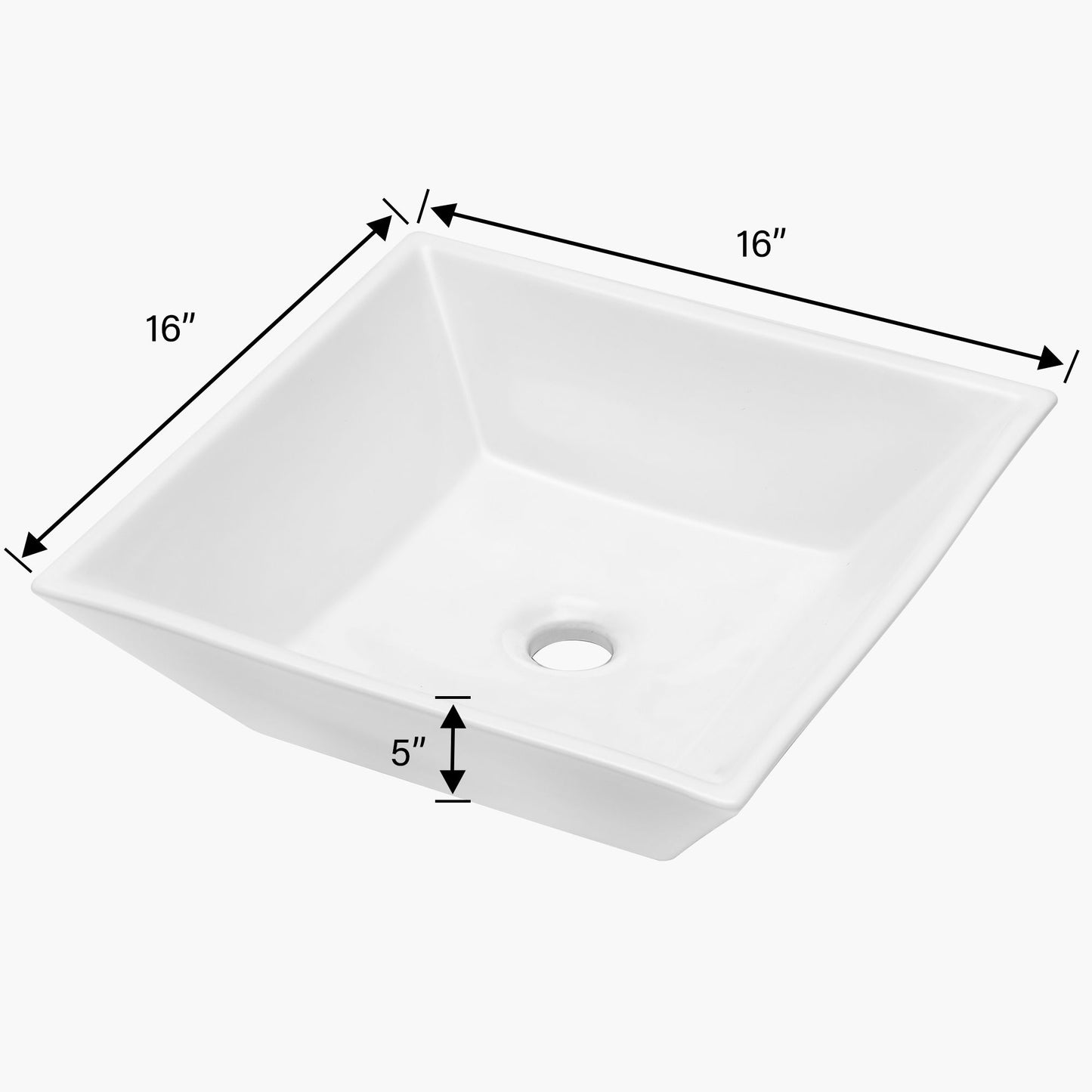 16" 6" Modern European Square Vessel Sink Glossy Porcelain Bathroom Vanity Top Above Counter Ceramic Basin - White Daily Nest