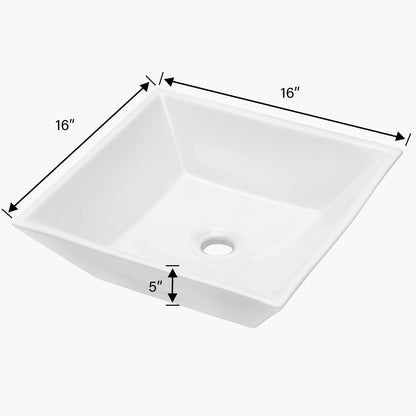 16" 6" Modern European Square Vessel Sink Glossy Porcelain Bathroom Vanity Top Above Counter Ceramic Basin - White Daily Nest