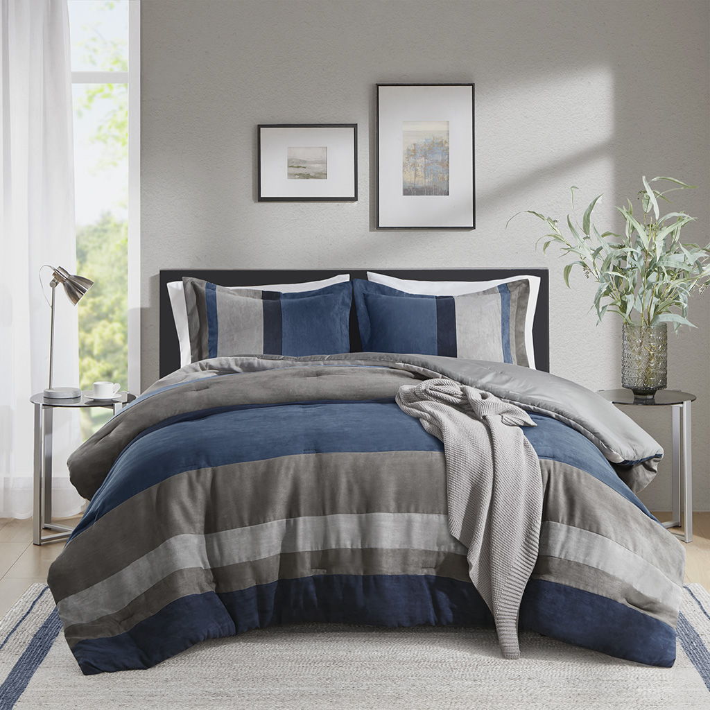 Boulder Stripe - King/California King Pieced Comforter Set - Blue Super Listing