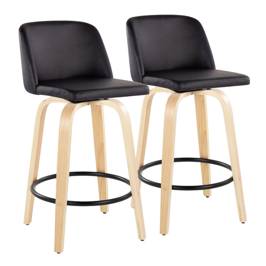 Toriano - Contemporary Modern Fixed Height Counter Stool Swivel With Round Footrest (Set of 2) Lumi Source