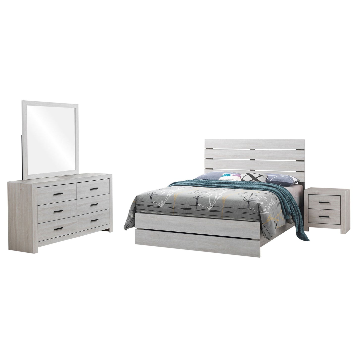 Geary - 4 Piece King Panel Bedroom Set With 2 Nightstands And Dresser - White Furniture Max