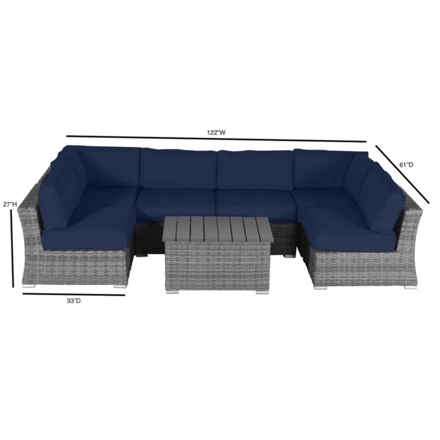Wicker Sectional Sofa With Cushions And Table LSI Patio Furniture
