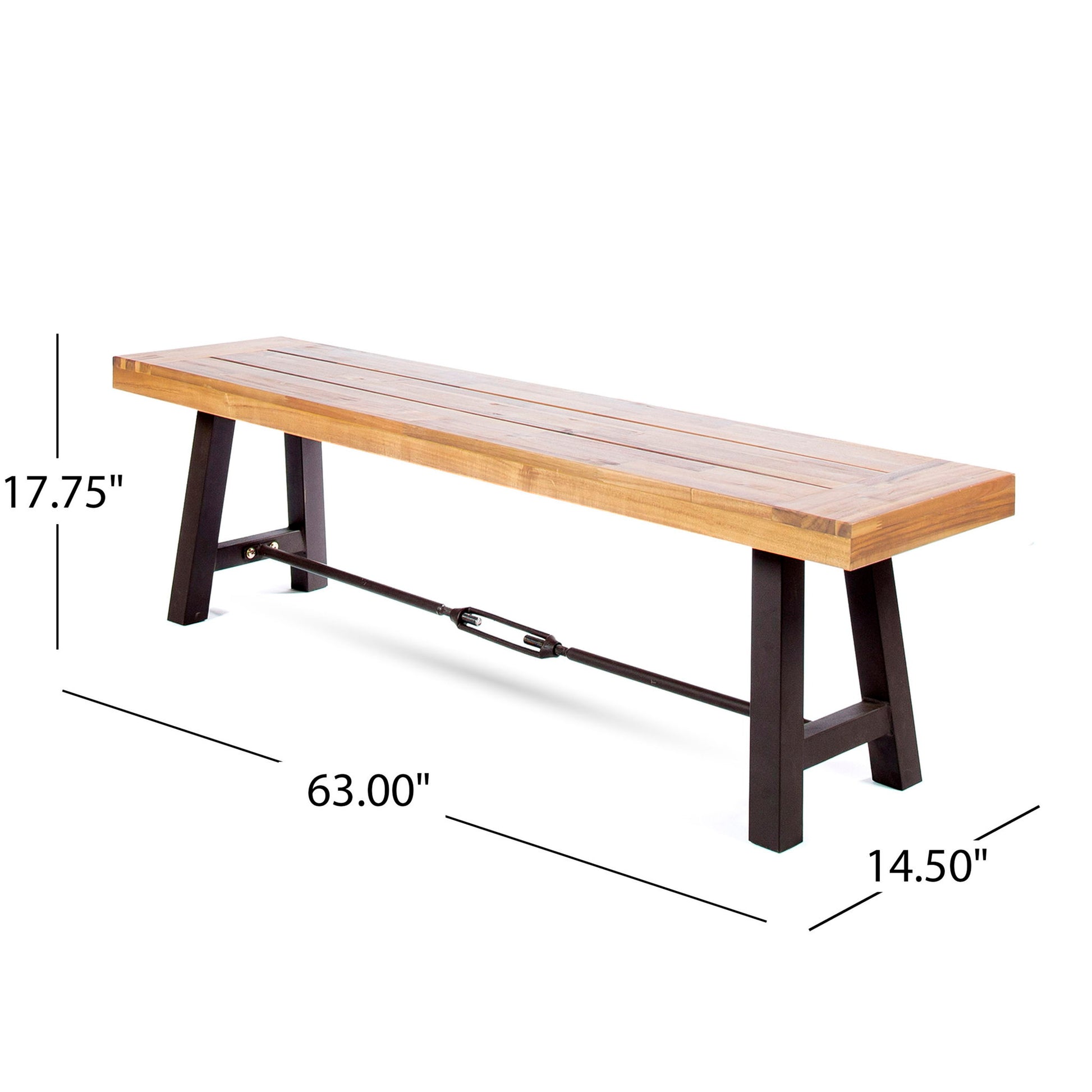 Outdoor Dining Bench, Patio Backless Bench - Teak / Black Noble House