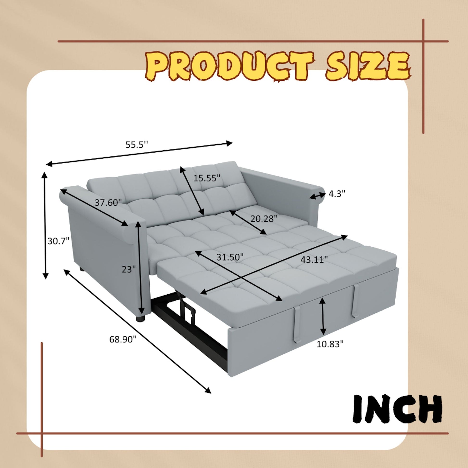 Compact Loveseat With Trundle Sleeper And Storage Pocket - Gray Home Essentials