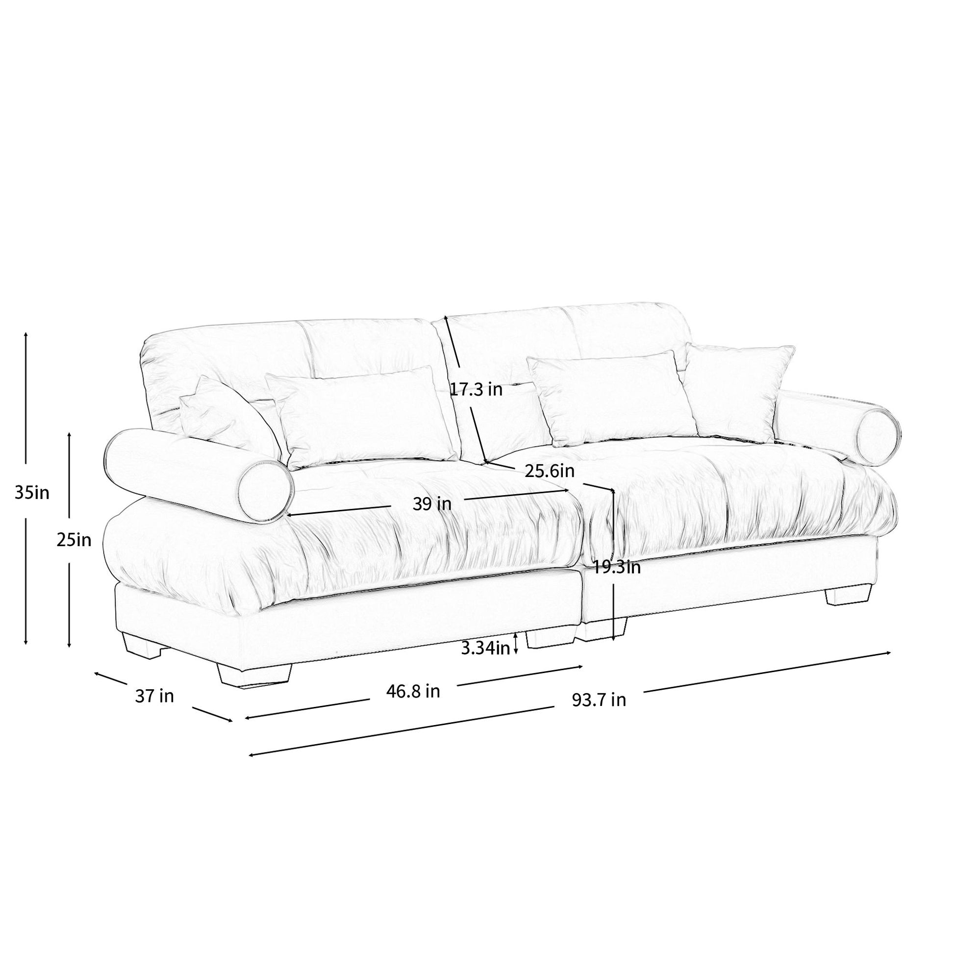 Modern Oversize Sofa With Cloud Like Comfort, Featuring Waist And Throw Pillows Home Essentials