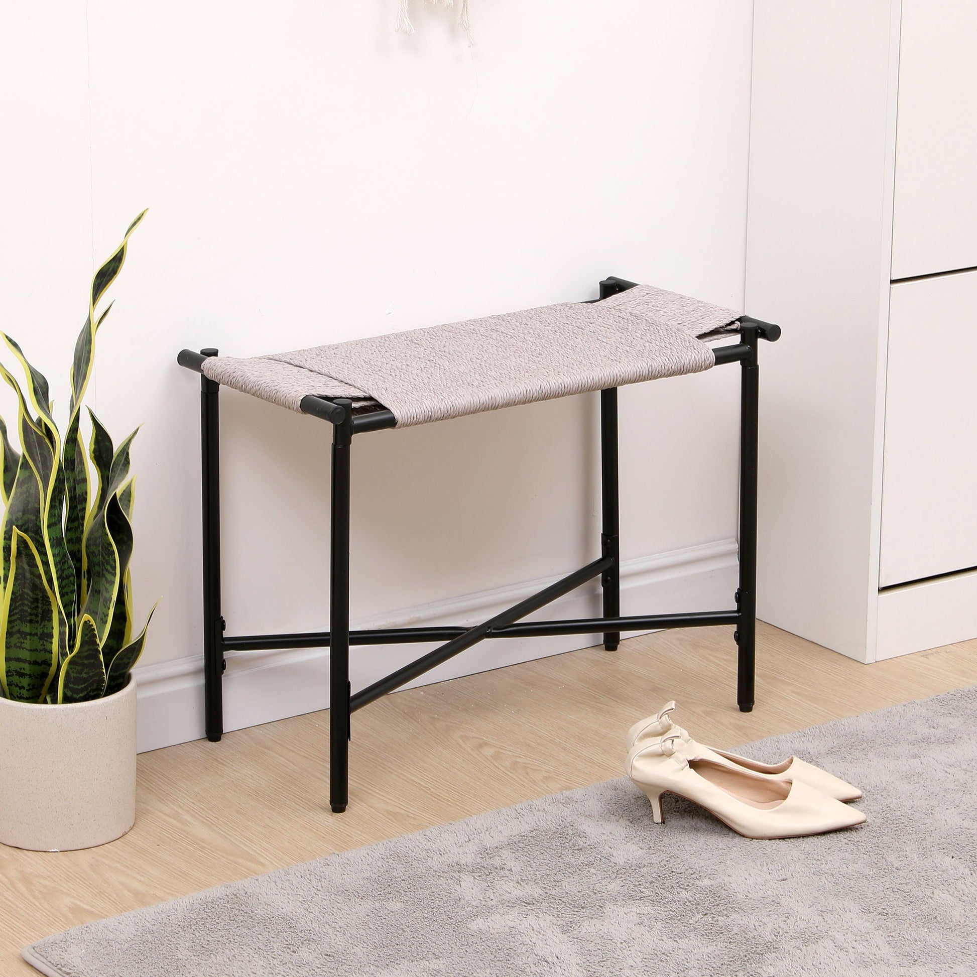 Handwoven Paper Rope Foot Rest Shoes Stools Ottomans For Entryway Home Essentials