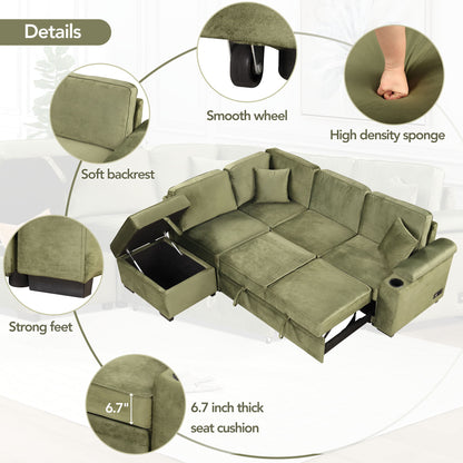 Sleeper Sofa Bed, 2 In 1 Pull Out Sofa Bed L Shape Couch With Storage Ottoman For Living Room, Bedroom Couch And Small Apartment Hearth and Haven