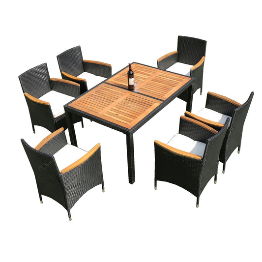 Outdoor Patio Wicker Dining Set With Acacia Wood Top Home Essentials