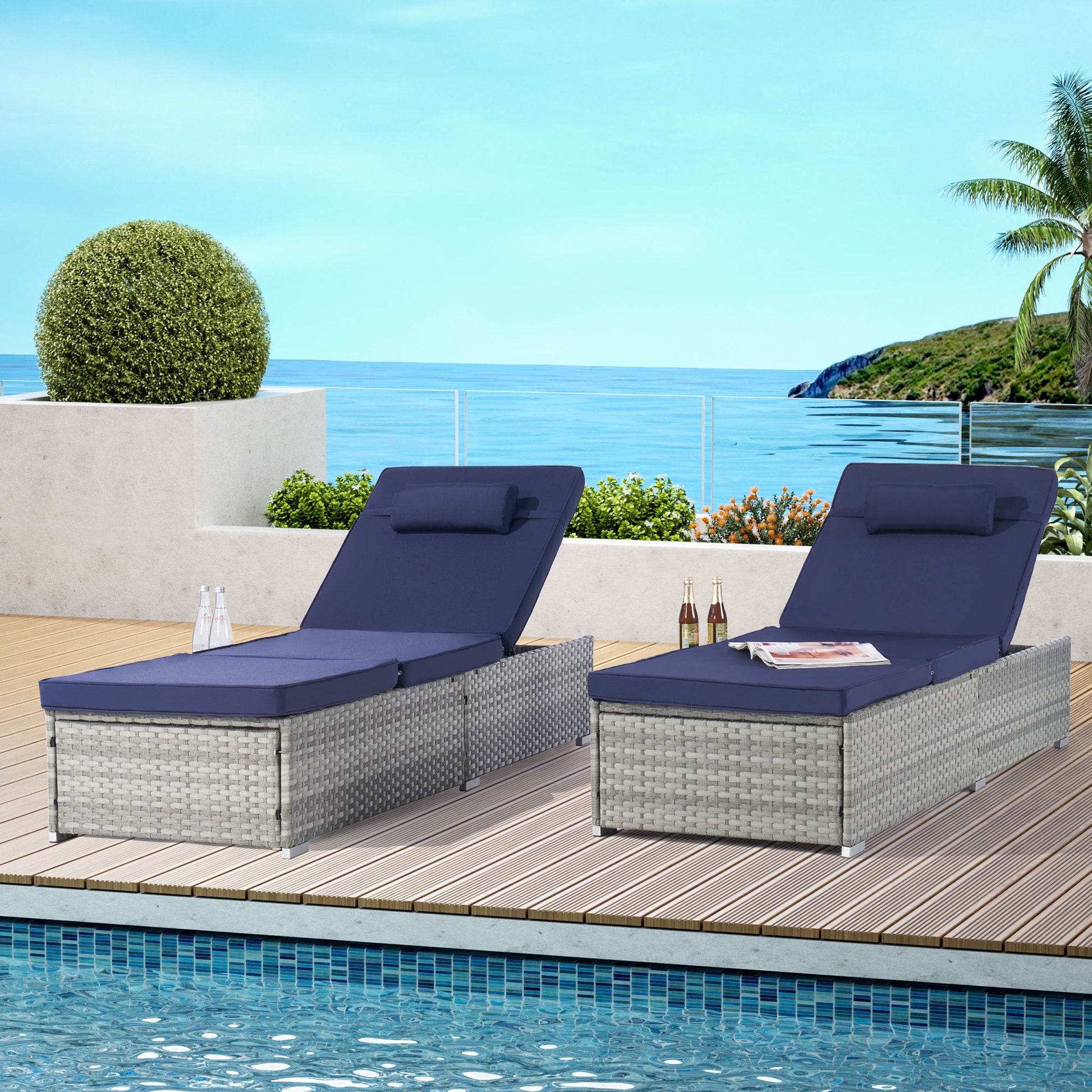 Outdoor Sofa Pe Rattan Furniture Deck Chair - Gray Home Essentials