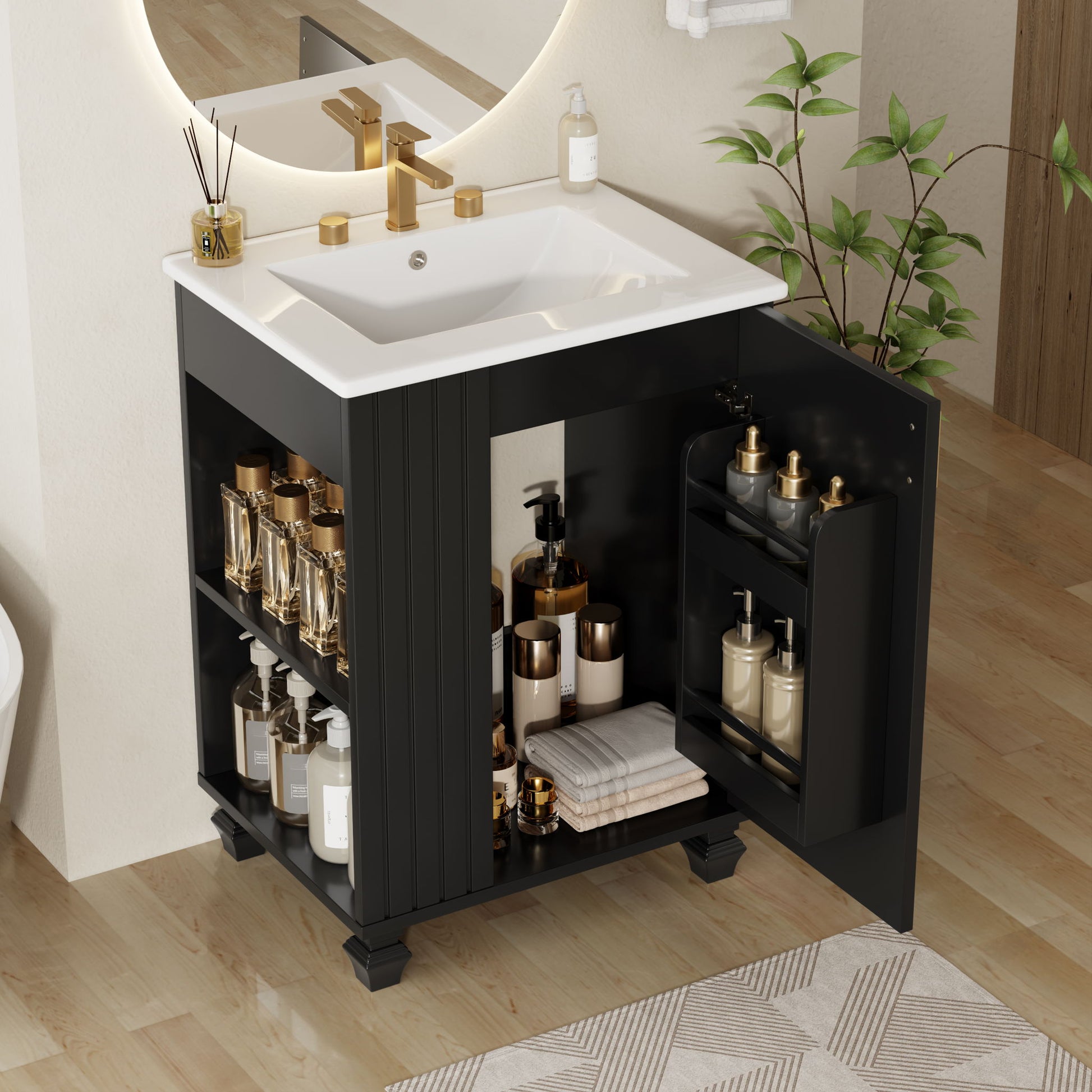 Classic Retro Bathroom Vanity With Sink, Door Shelf, Side Open Storage Frame Noble House