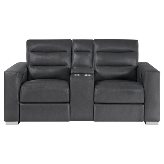 Yamein - Power Reclining Loveseat With Bookcase Arms And LED Lights - Charcoal Global Furniture USA
