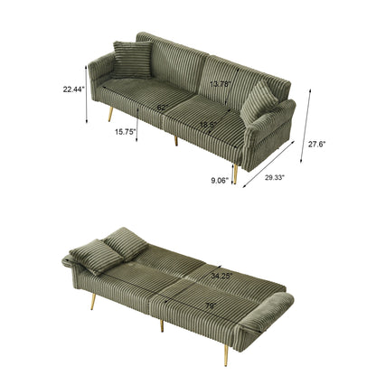 Luxury Corduroy Foldable Double Sofa Bed With Folding Armrests Home Essentials