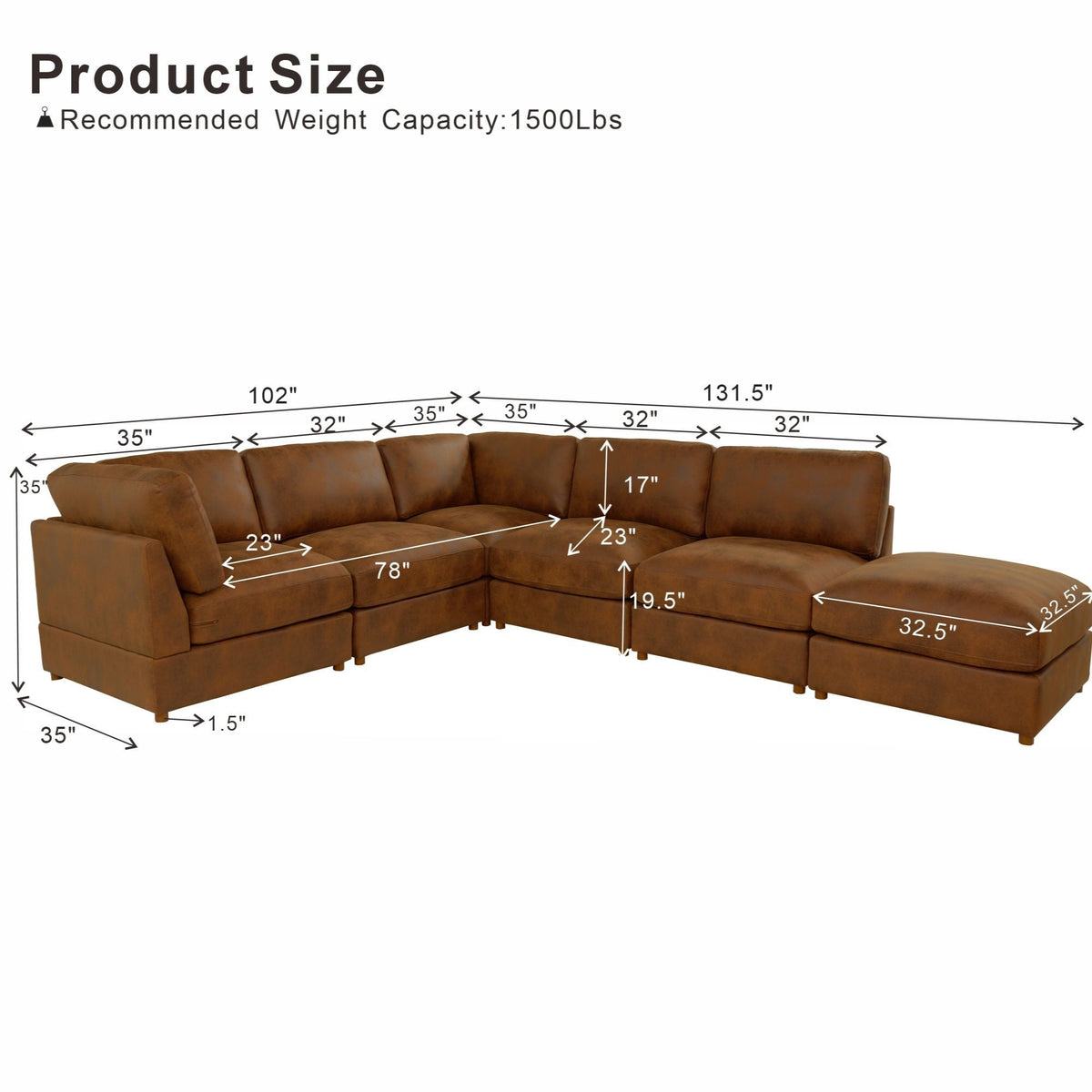 Modular Upholstered Sectional, Medium Firm Seat Cushion, Custom Configuration - Brown Home Essentials