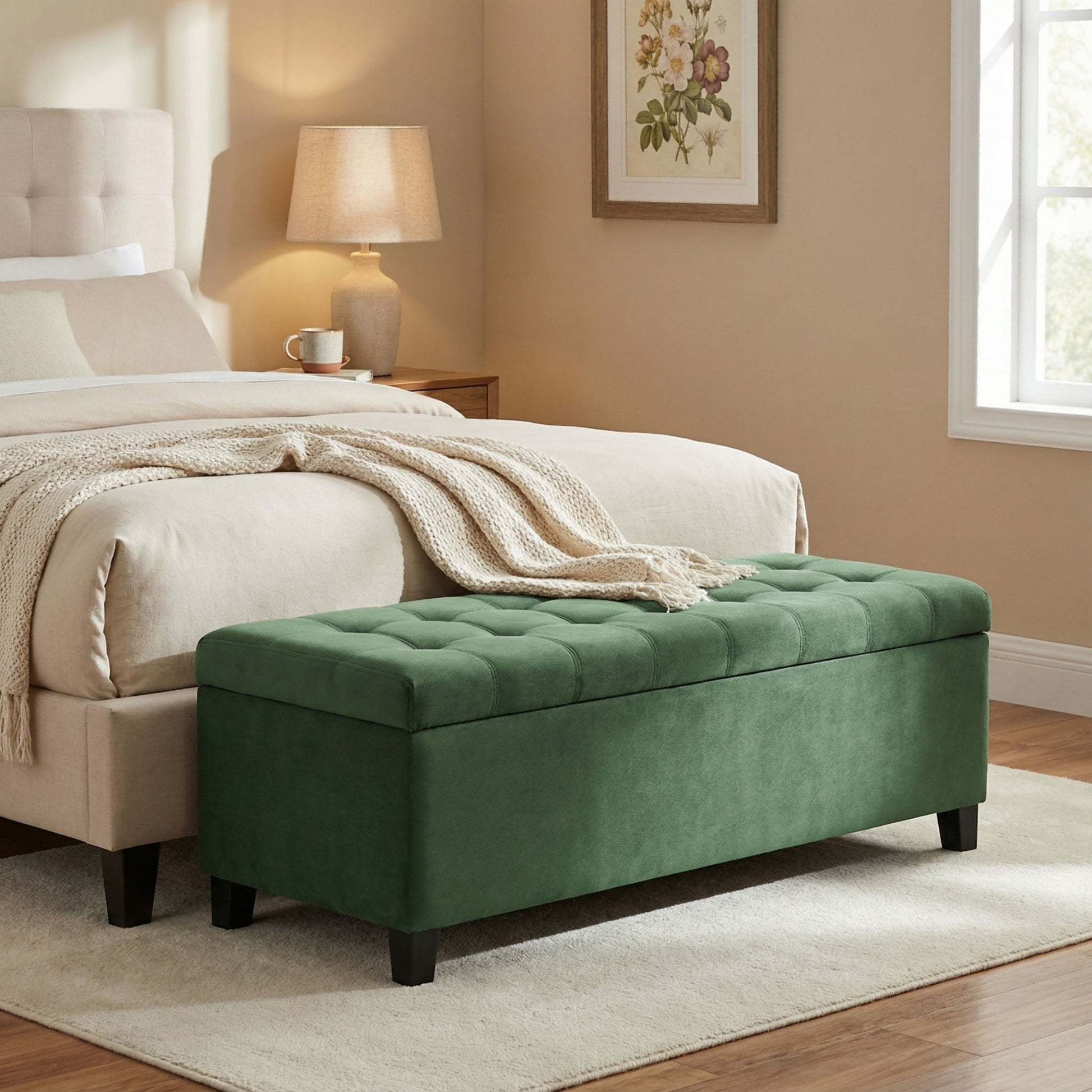 Upholstered Storage Ottoman Bench, Foot Rest For Bedroom Noble House