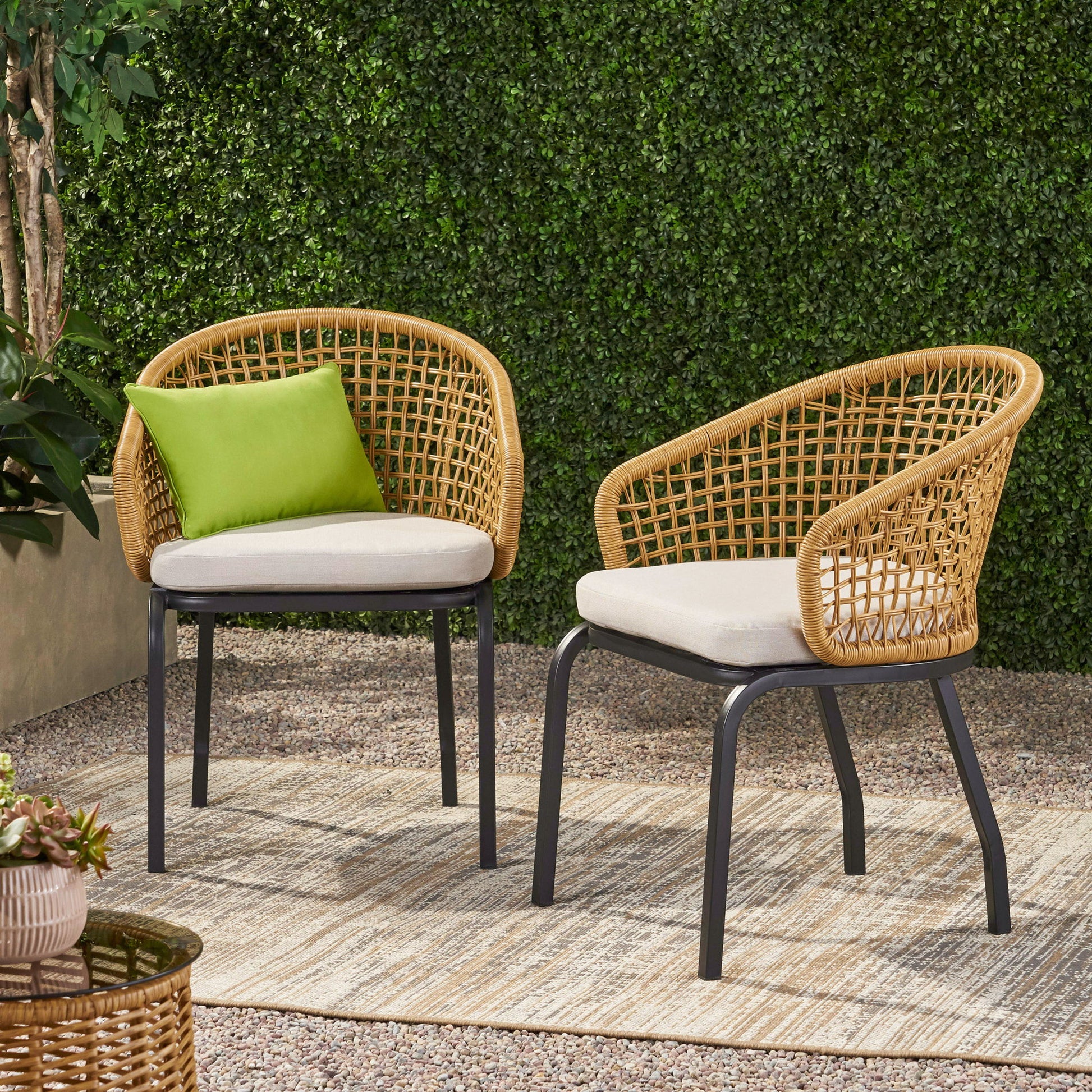 Outdoor Wicker Chair With Powder Coated Iron Legs Noble House