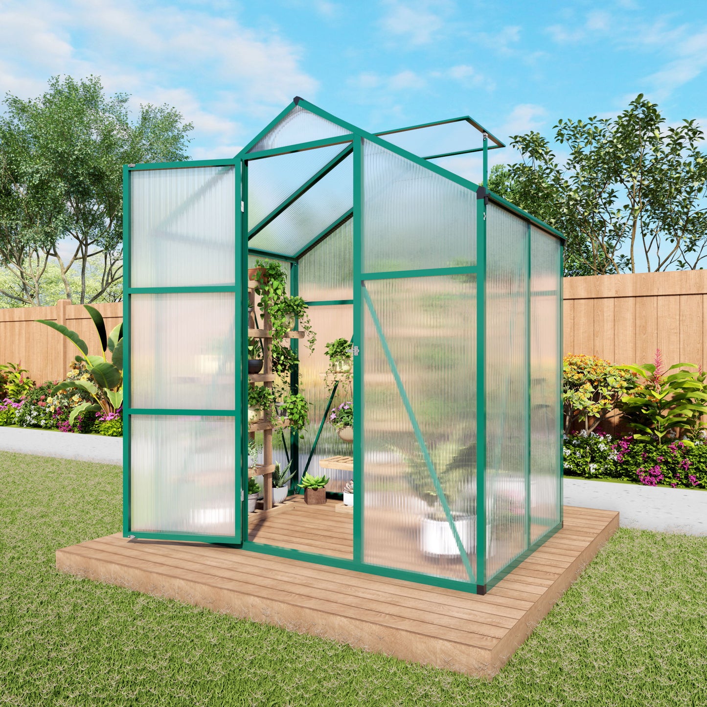 Polycarbonate Walk-In Greenhouse, Raised Base For Outdoor In All Season Daily Nest
