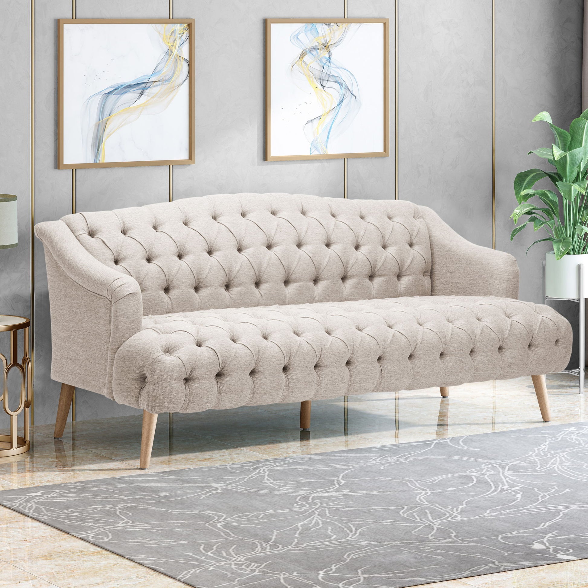 Comfy 3 Seat Sofa With Wooden Legs, For Living Room And Study Noble House
