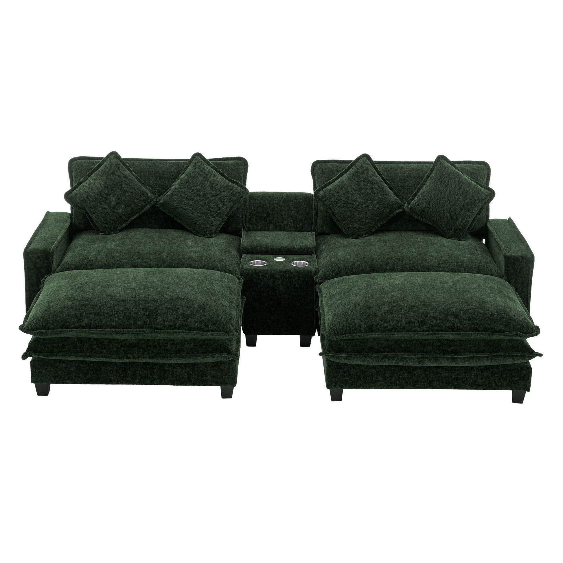 Sectional Sofa Chenille Upholstered Sofa With Two Removable Ottoman, Two USB Ports, Two Cup Holders And Large Storage Box For Living Room Hearth and Haven