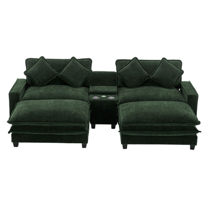 Sectional Sofa Chenille Upholstered Sofa With Two Removable Ottoman, Two USB Ports, Two Cup Holders And Large Storage Box For Living Room Hearth and Haven
