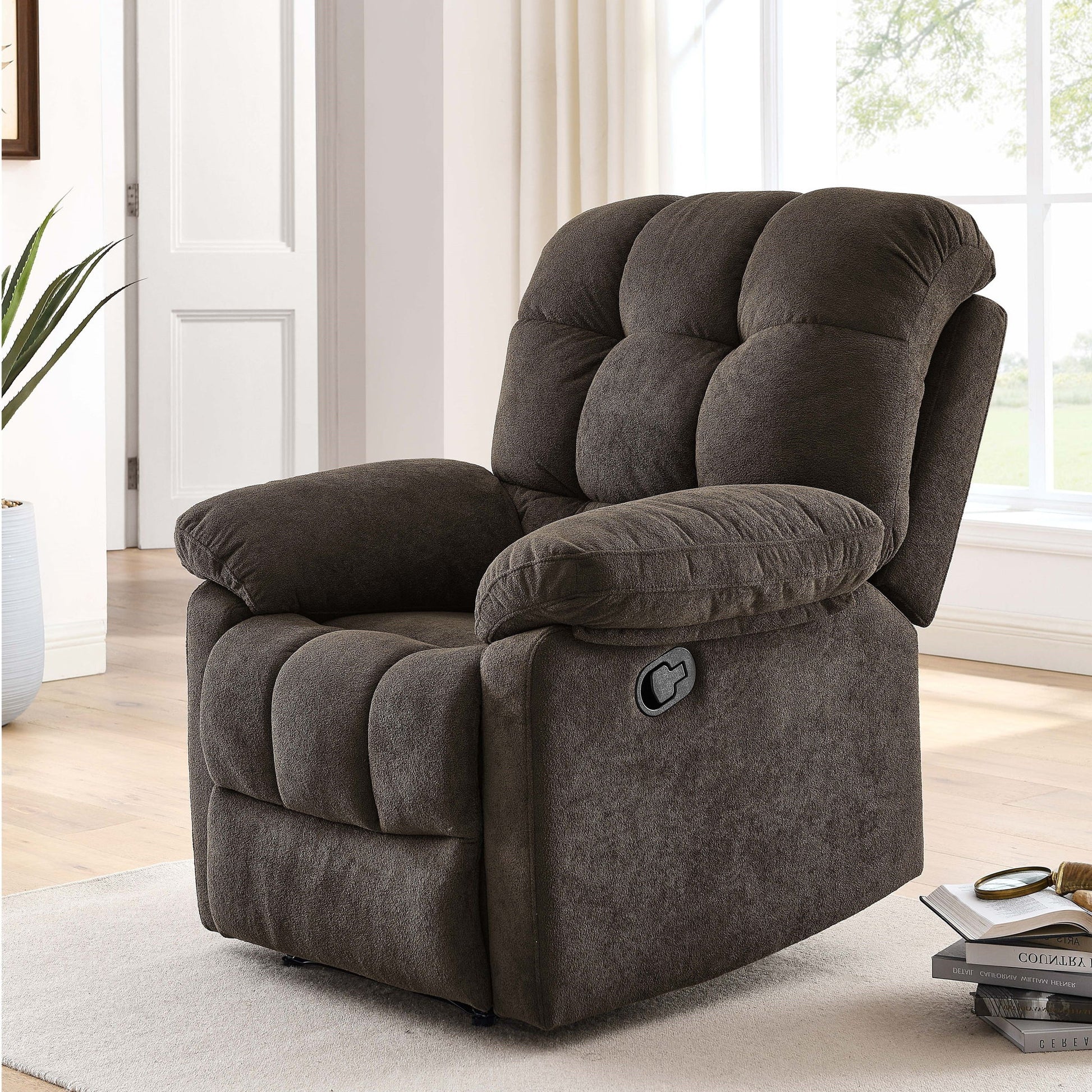 Devonaire - Manual Recliner With Padded Arms - Dark Brown Home Essentials