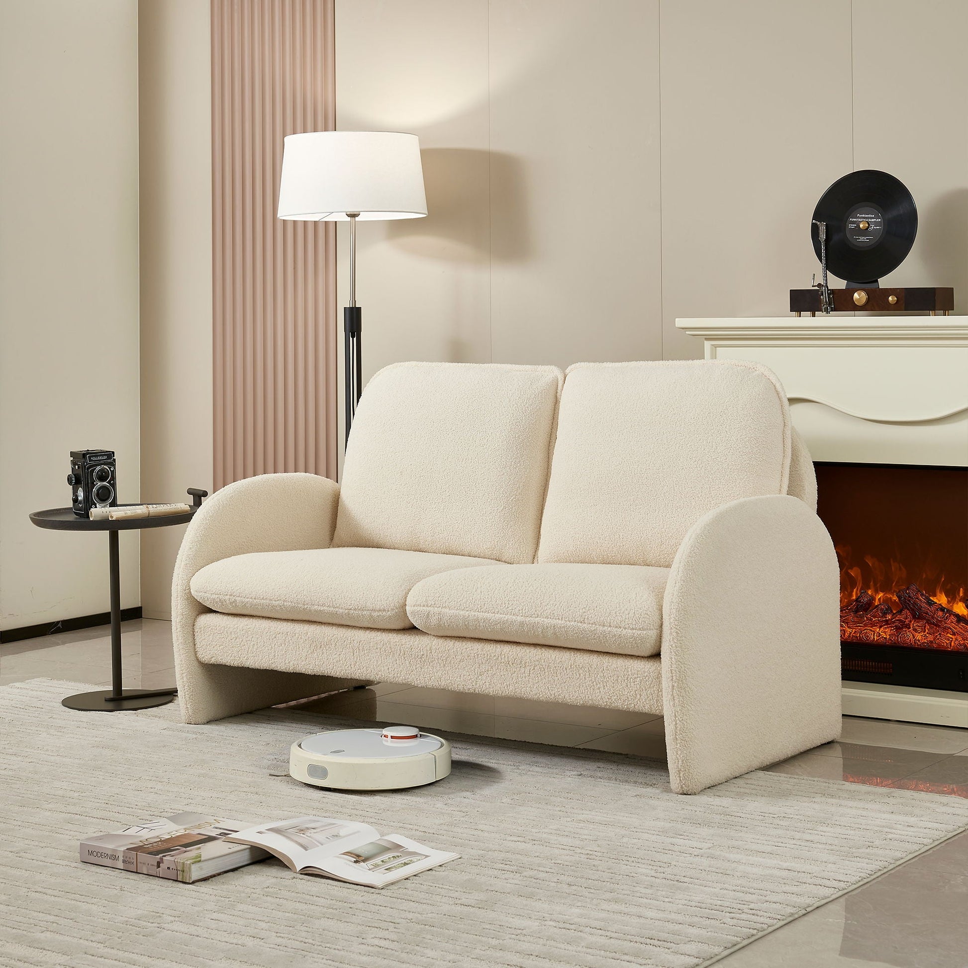 Loveseat Sofa Small Couch For Living Room, Sherpa Fabric Upholstered Loveseat Sofa Couch, Small Loveseat Sofa For Apartment, Bedroom Home Essentials