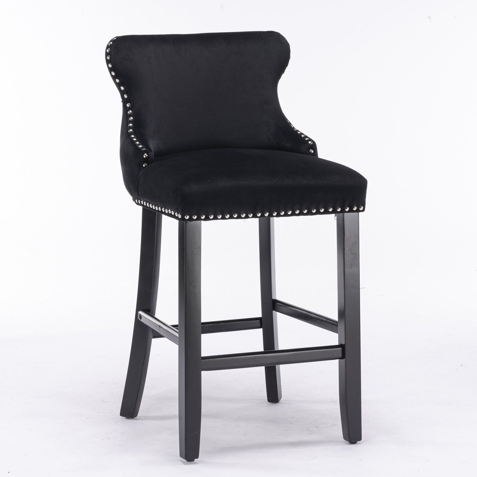 Contemporary Velvet Upholstered Wing-Back Barstools With Button Tufted Decoration And Wooden Legs, And Chrome Nailhead Trim, Leisure Style Bar Chairs, Bar Stools (Set of 4) Home Essentials
