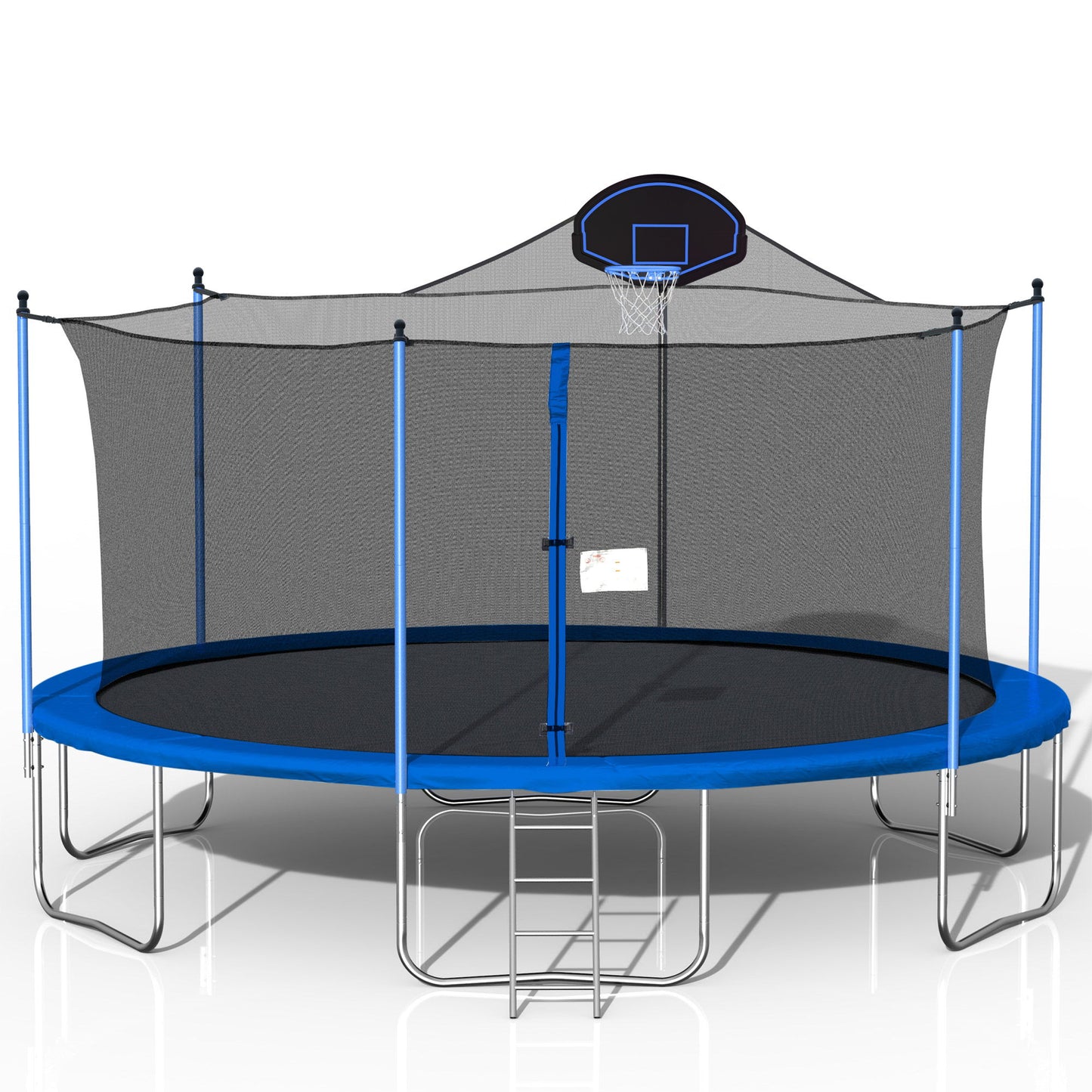 16Ft Trampoline For Adults & Kids With Basketball Hoop, Double-Sided Cover, Outdoor Trampolines With Ladder And Safety Enclosure Net For Kids And Adults - Blue Daily Nest