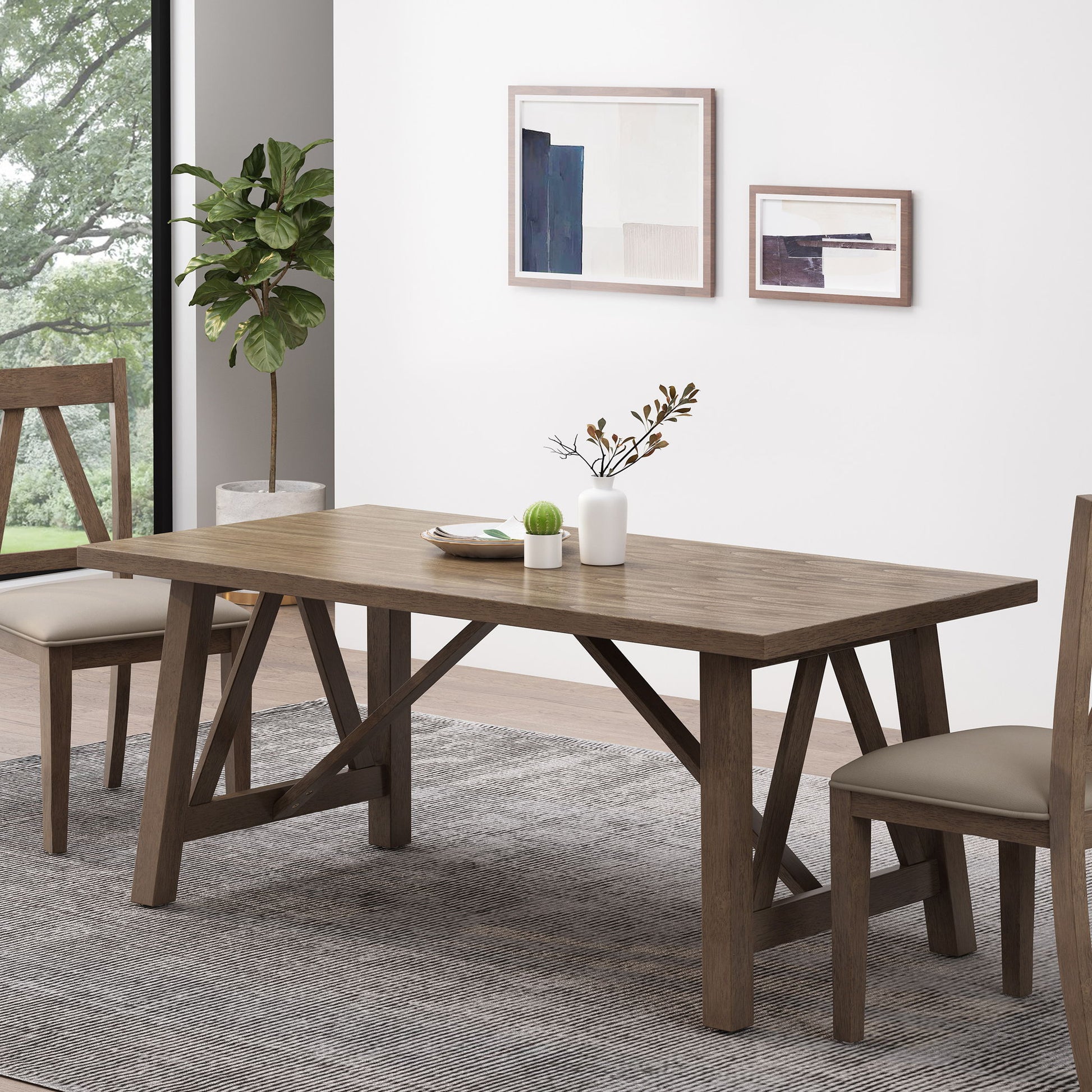 Farmhouse Style Dining Table With Wood Like Top Noble House