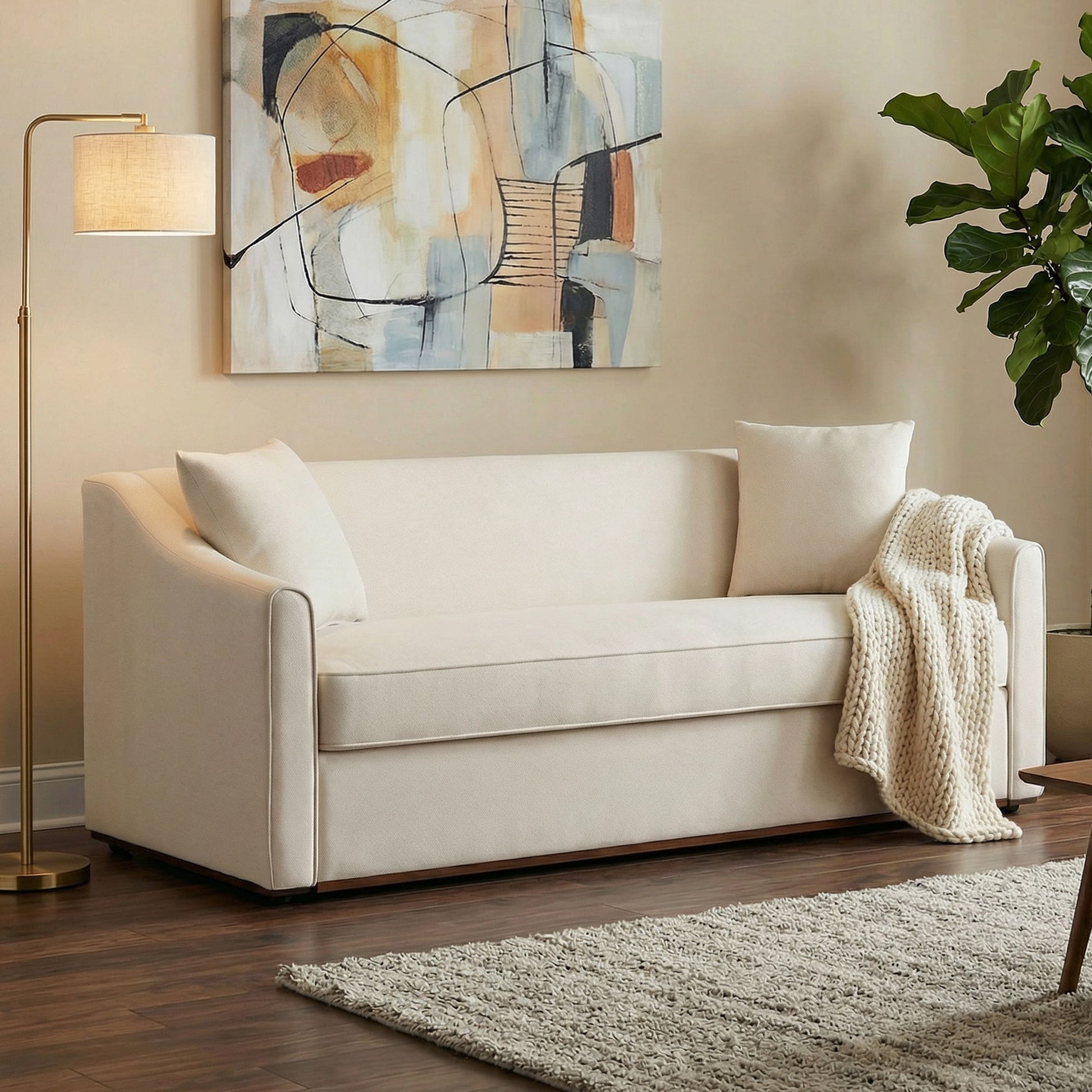 3 Seater Sofa With Wrap Around Armrests And Throw Pillows Noble House