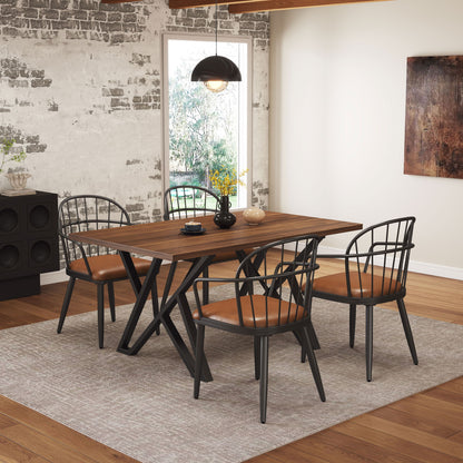 5 Piece Industrial Style Indoor Upholstered Dining Set With Metal Legs - Brown Noble House