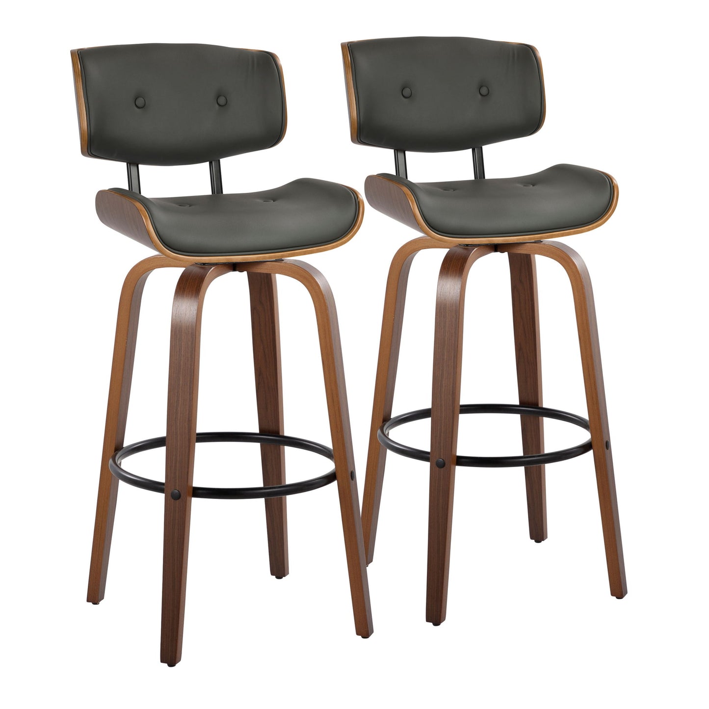 Lombardi - Mid-Century Modern Fixed Height Barstool With Swivel With Round Footrest (Set of 2) Lumi Source