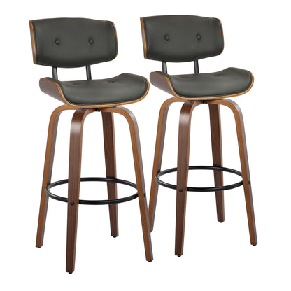 Lombardi - Mid-Century Modern Fixed Height Barstool With Swivel With Round Footrest (Set of 2) Lumi Source