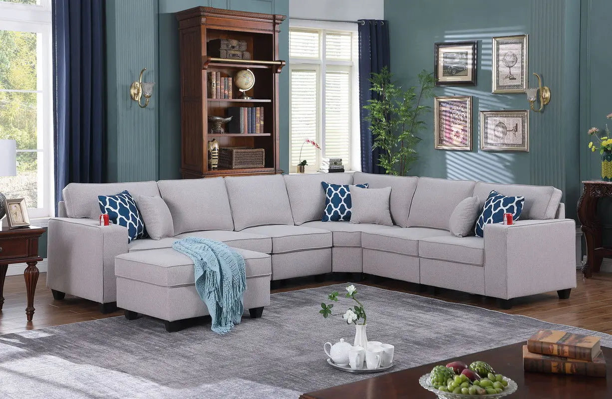 Cooper - Sectional Sofa With Ottomans And Cupholder Lilola Home