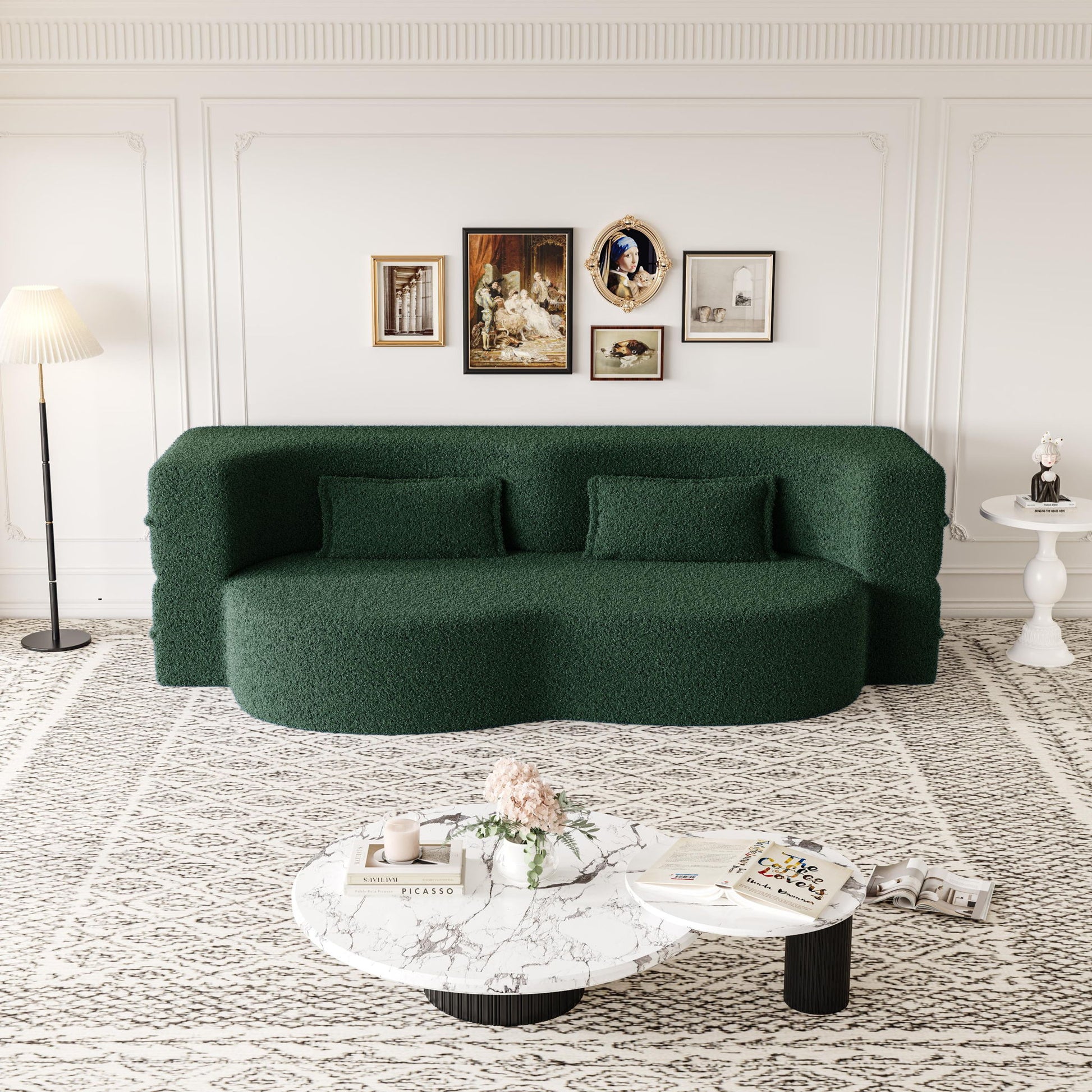 Modern Floor Sofa, With 2 Pillows, Convertible Teddy Fabric Foam Filled Bed Home Essentials