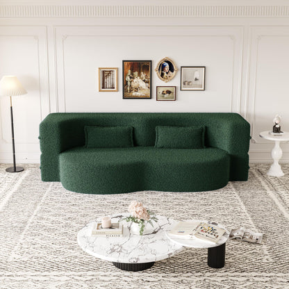 Modern Floor Sofa, With 2 Pillows, Convertible Teddy Fabric Foam Filled Bed Home Essentials