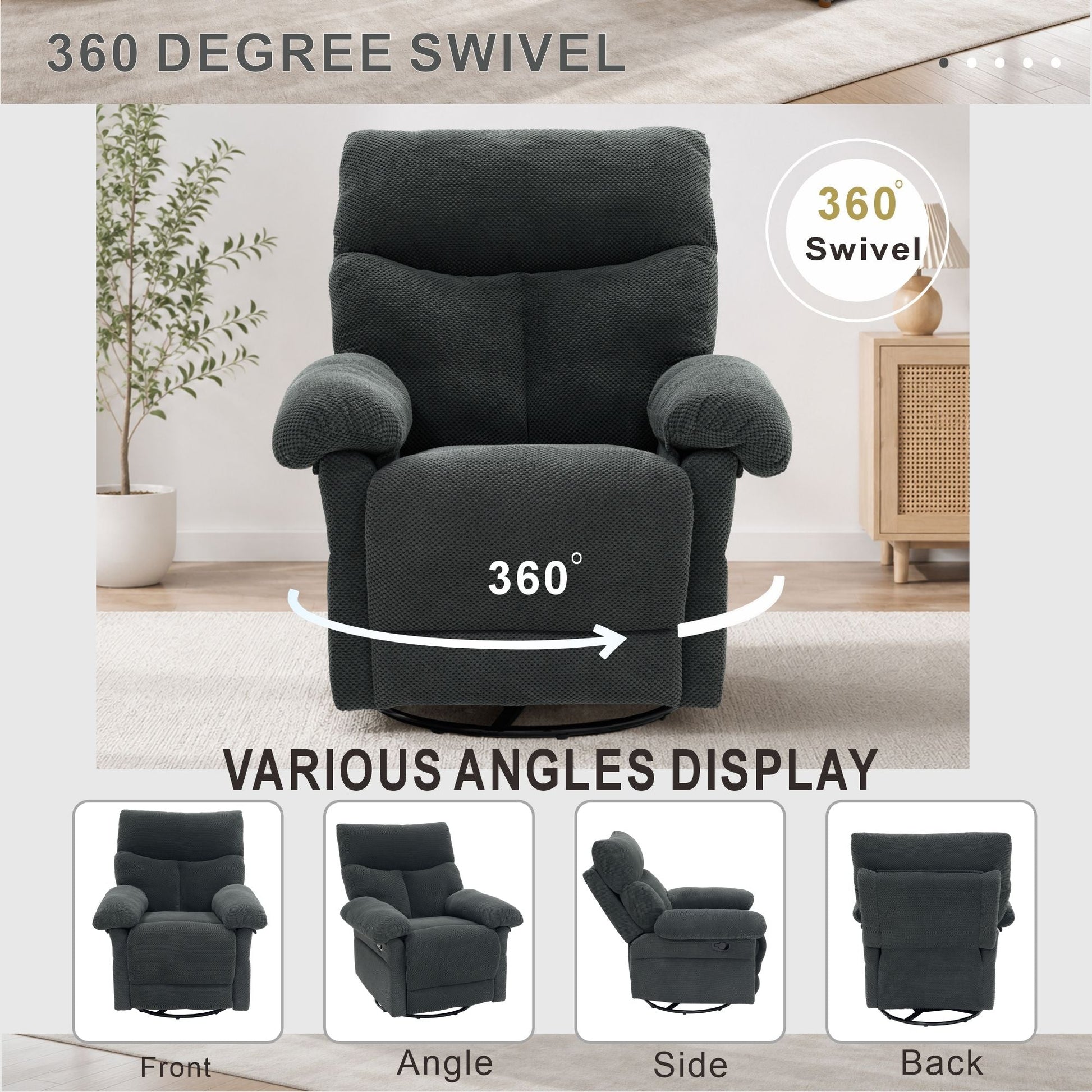 Swivel Rocker Recliner Chair With Manual Recline For Living Room Home Essentials