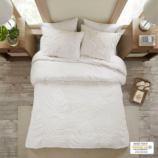 Bahari - King 3 Piece Tufted Palm Duvet Cover Set - Off White