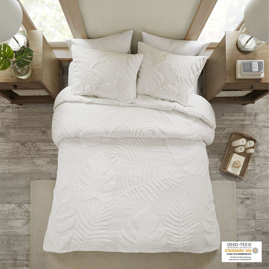 Bahari - 3 Piece Tufted Palm Duvet Cover Set - Off White Madison Park