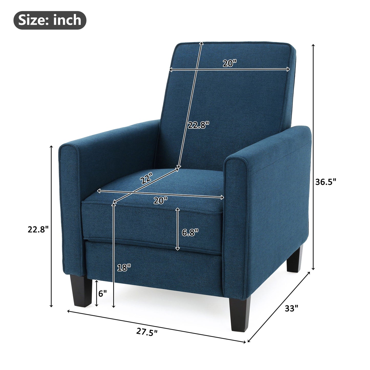Upholstered Push Back Recliner Chair For Living Room Noble House
