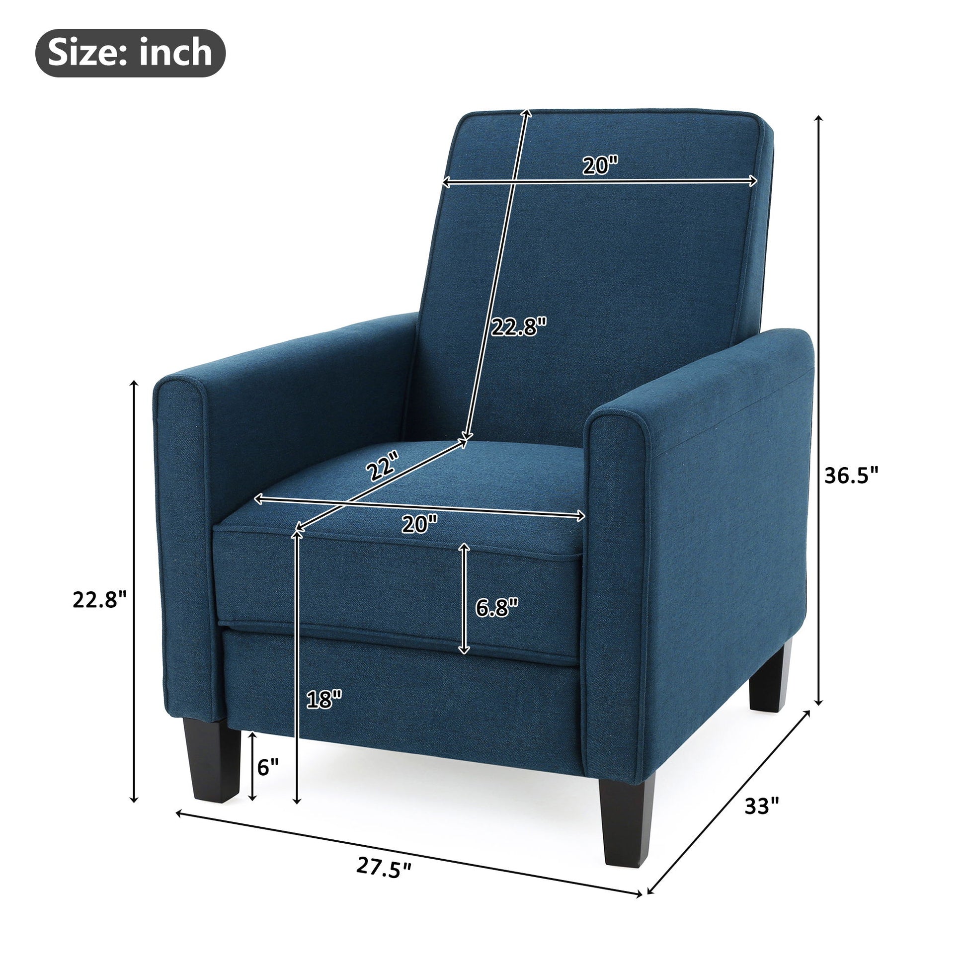 Upholstered Push Back Recliner Chair For Living Room Noble House