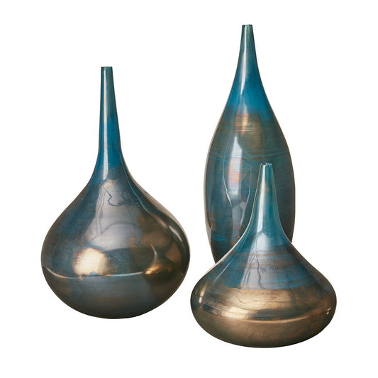 Aurora - Handmade Rainbow Vase (Set of 3) - Blue Metal Madison Park Signature