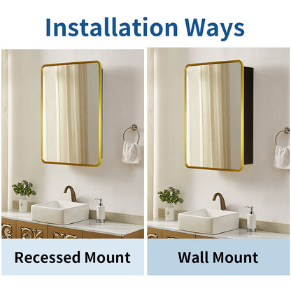 24X30" Gold Metal Framed Wall Mount Or Recessed Bathroom Medicine Cabinet With Mirror - Gold / Matte Black