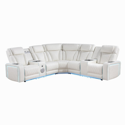 Electra - Power Recliner Sectional Sofa With Power Headrests, Console Loveseats, Wedge, LED Light Strip, Speakers Matrix Furniture Group