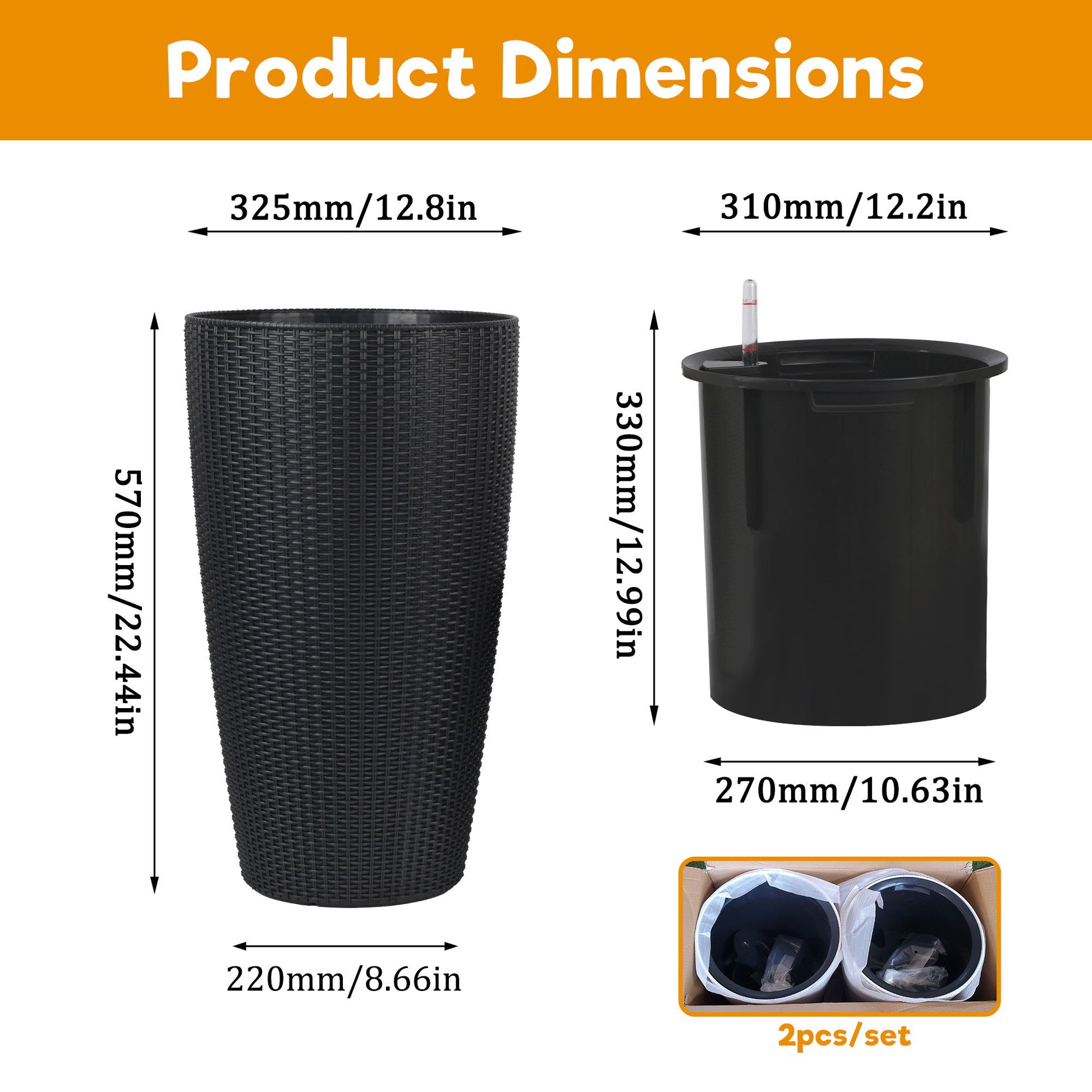 Tall Planters Set With Water Level Monitor And Auto Watering Daily Nest