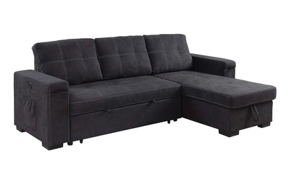 Toby - Woven Fabric Reversible Sleeper Sectional Sofa With Storage Chaise Cup Holder Charging Ports And Pockets Lilola Home