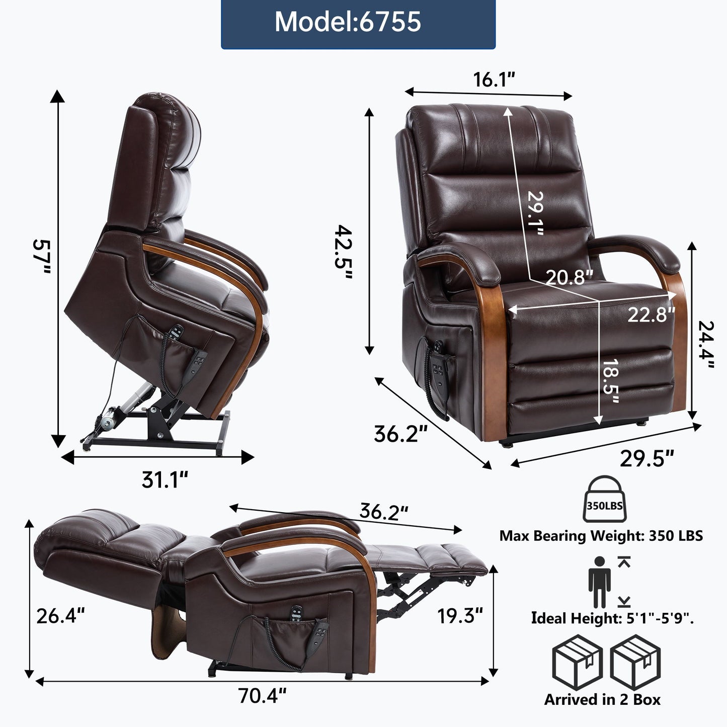 Power Lift Recliner Chair Dual Motor Infinite Position With Heat Massage And Heavy Duty Motion Mechanism - Brown Home Essentials