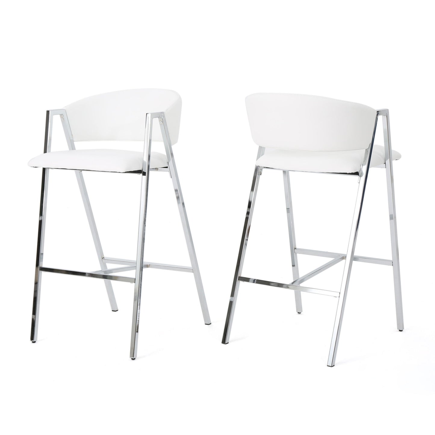 Modern Bar Stools With Low Back And Arms And Durable Metal Frame (Set of 2) - Ivory Noble House