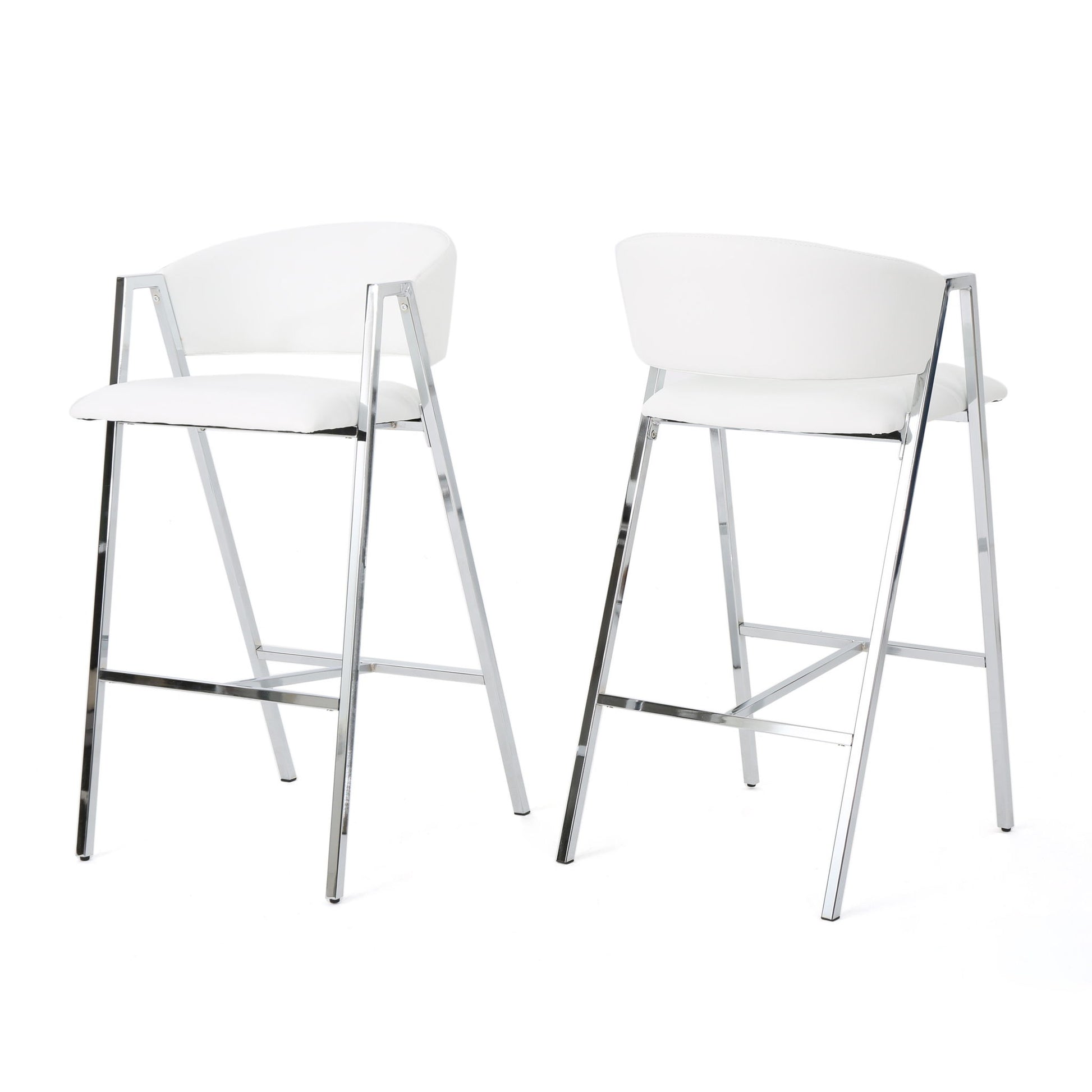 Modern Bar Stools With Low Back And Arms And Durable Metal Frame (Set of 2) - Ivory Noble House