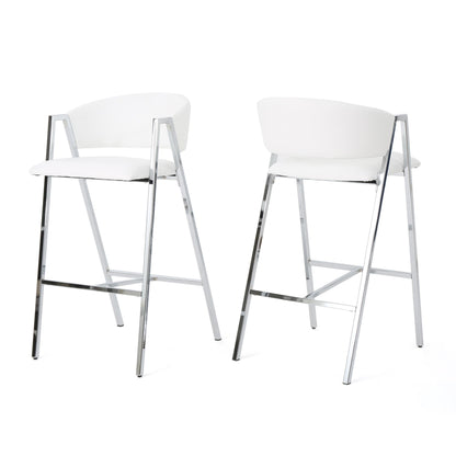 Modern Bar Stools With Low Back And Arms And Durable Metal Frame (Set of 2) - Ivory Noble House