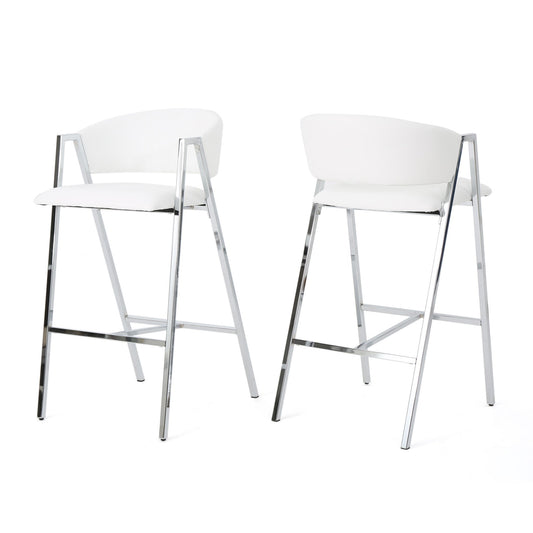 Modern Bar Stools With Low Back And Arms And Durable Metal Frame (Set of 2) - Ivory Noble House